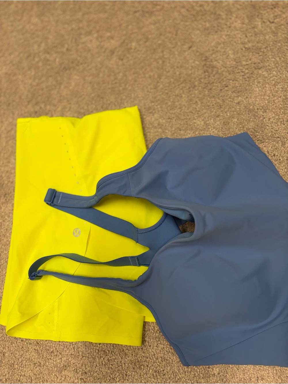 Bundles of 2: Lululemon Blue Sports Bra (34ddd) with Neon Yellow Top (size 4)